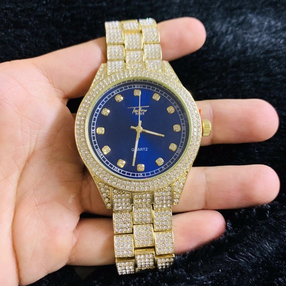 Gold Finish Techno Pave Mens Womens Hip Hop Watch